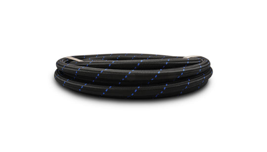 Vibrant -12 AN Two-Tone Black/Blue Nylon Braided Flex Hose (5 foot roll)