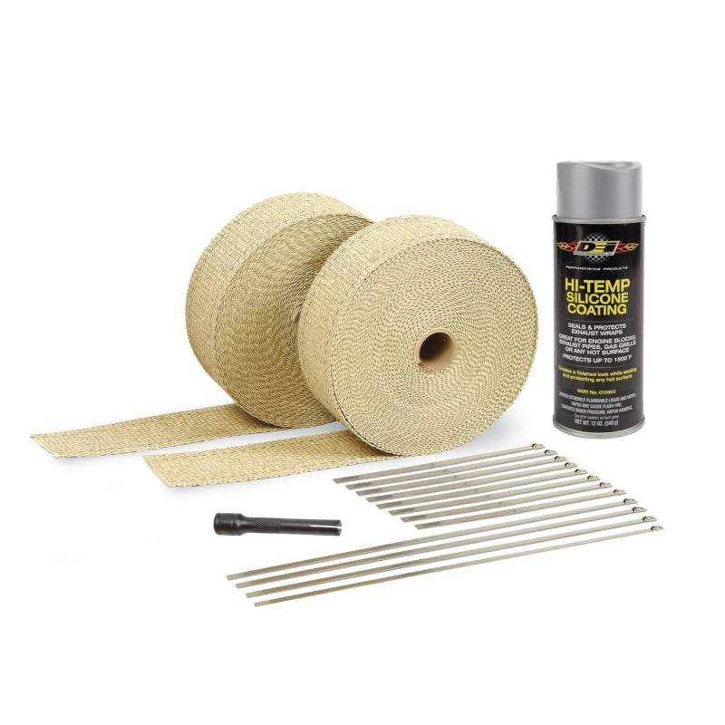 DEI Exhaust Wrap Kit - Tan Wrap & Aluminum HT Silicone Coating (Aerosol)